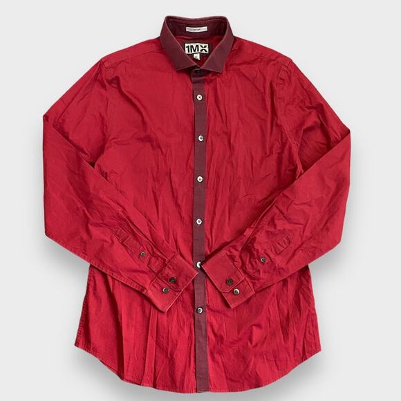 EXPRESS MENS LIMITED EDITION 1MX BUTTON DOWN SHIRT BURGUNDY MEDIUM - Picture 1 of 5